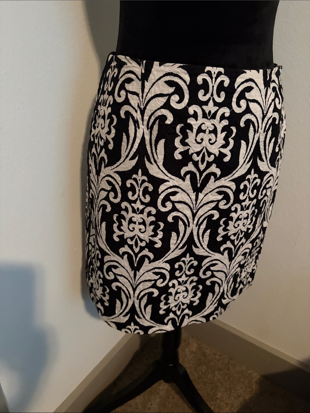 Black and White Damask Pencil Skirt